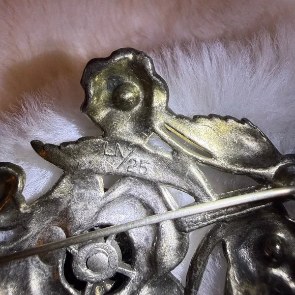 Little Nemo Flower Bunch Amber Rhinestone Bouquet LN/25 Vintage Silver Tone - Picture 5 of 12